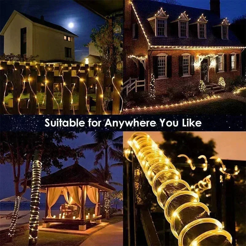 LED Rope Light String Solar Power Outdoor Fairy Lights