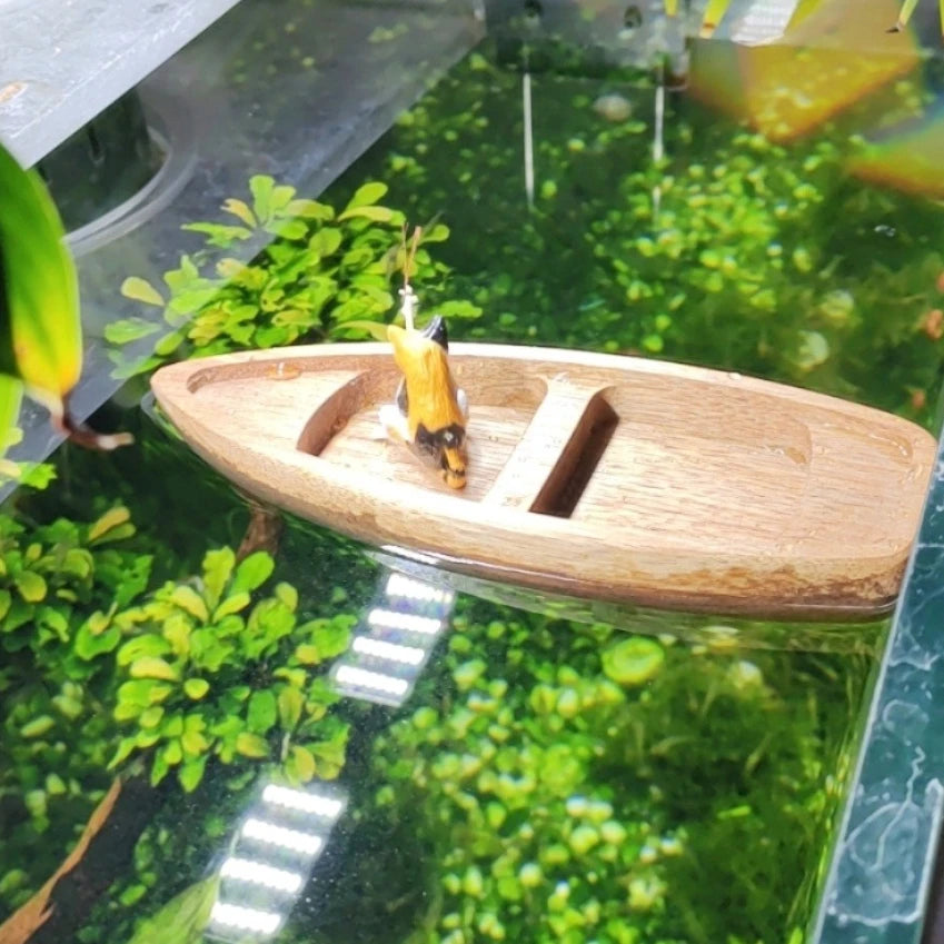 Handmade Wooden Boat Decoration Mini Floating Boat Model Landscaping Fishing Boat Fish Tank Pond Decoration Aquarium Accessories