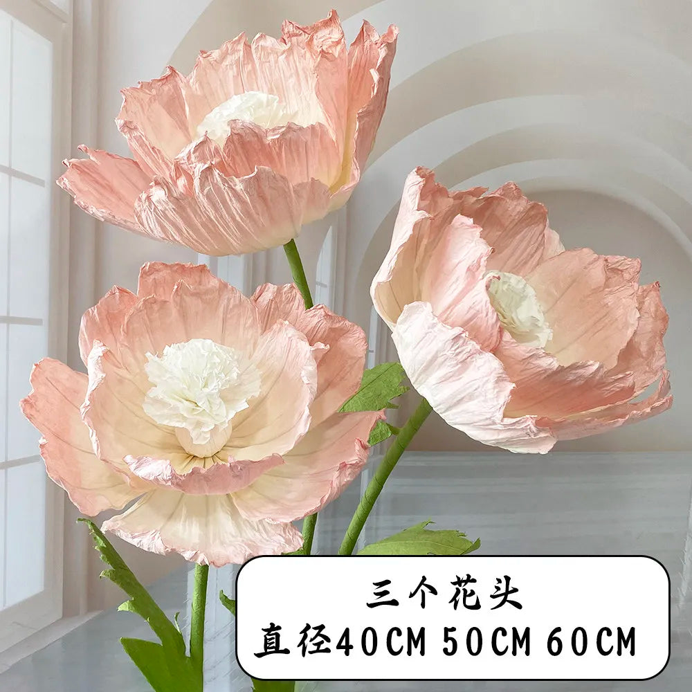 Wedding Props Artificial Giant Poppy Paper Flower Wedding Road Guide Floral Birthday Party Backdrop Decor Stage Window Display