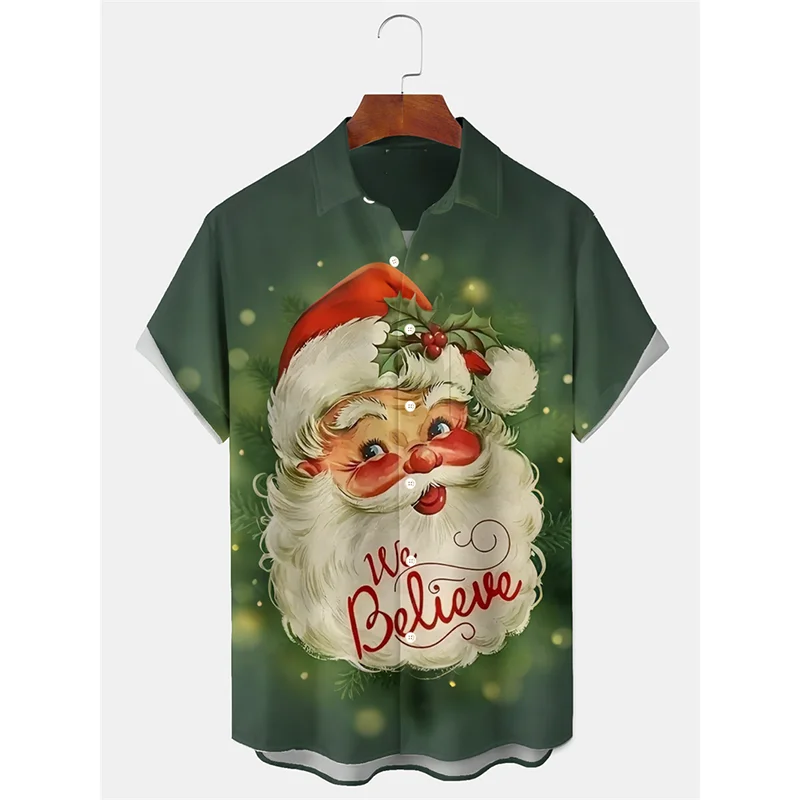 Vintage Funny Sweet Santa Claus Print Hawaiian Shirts For