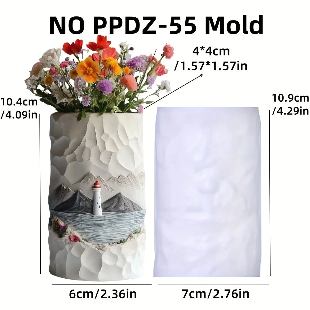 Sea Bay Canyon Relief Succulent Plant Flower Pot Resin Silicone Mold Mountain Range Sea Sunrise Relief Storage Box Gypsum Molds
