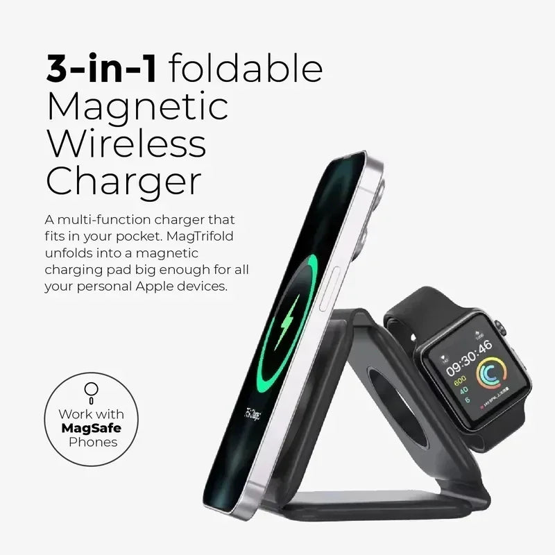 30W Fast Charging Pad Desktop Foldable 3 in 1 Wireless Charger For iPhone 16 15 14 13 12 Pro Max iWatch 10 9 8 7 6 AirPods Pro 2