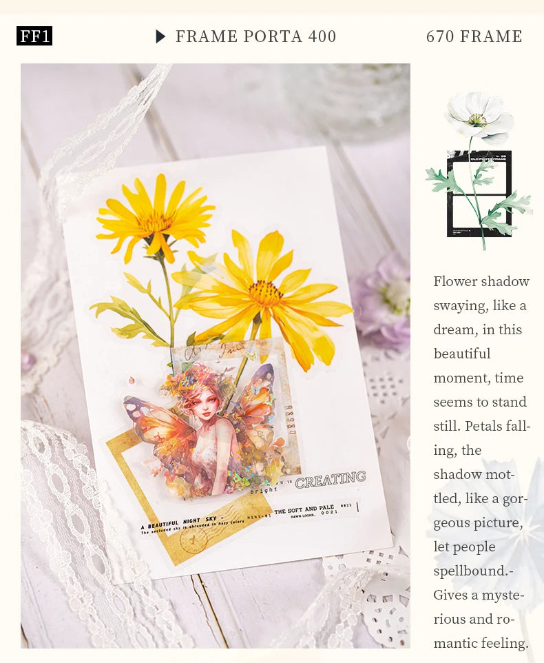 30 pcs film and Flowers Plant Stickers pack Creativity PET Decorative Sticker for DIY Diary Scrapbooking Junk Journal Supplies