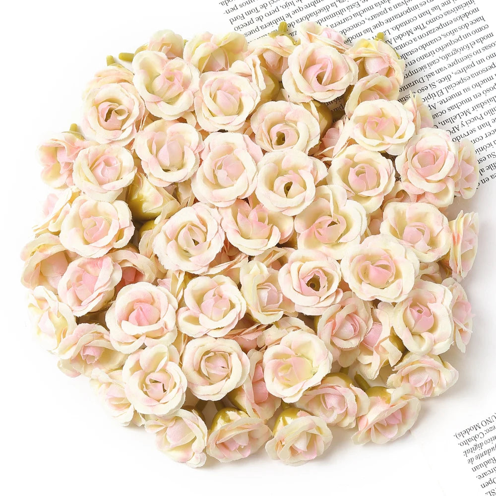100Pcs Mini Silk Rose Artificial Flowers Head Fake Flowers For Home Decor Wedding Decoration DIY Bride Wreath Gifts Accessories