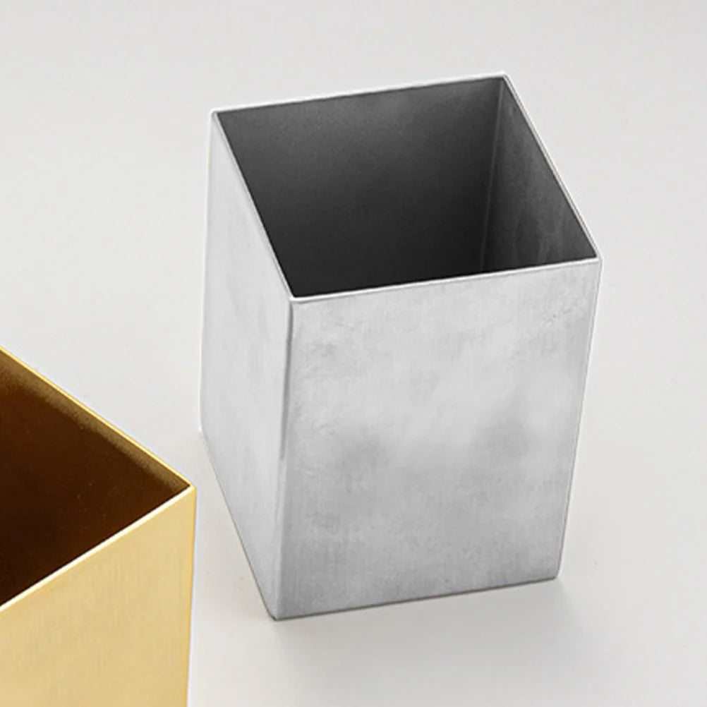 Stainless Steel Storage Box Pencil Cup Desk Organizer Marker Penholder Tableware