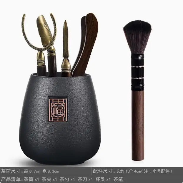Kungfu Tea Set Accessories, Tea Ceremony, Six Gentlemen Whole Set, Black Sandalwood, Solid Wood Tea Clip, Bamboo Tweezers