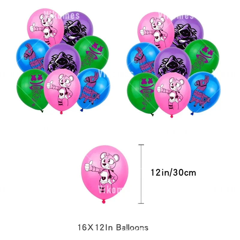 Fortnite Balloons Shooting Game Ballons Boy Girl Happy Birthday Banner Party Decoration Alpaca Llama Tableware Cake Topper Toy