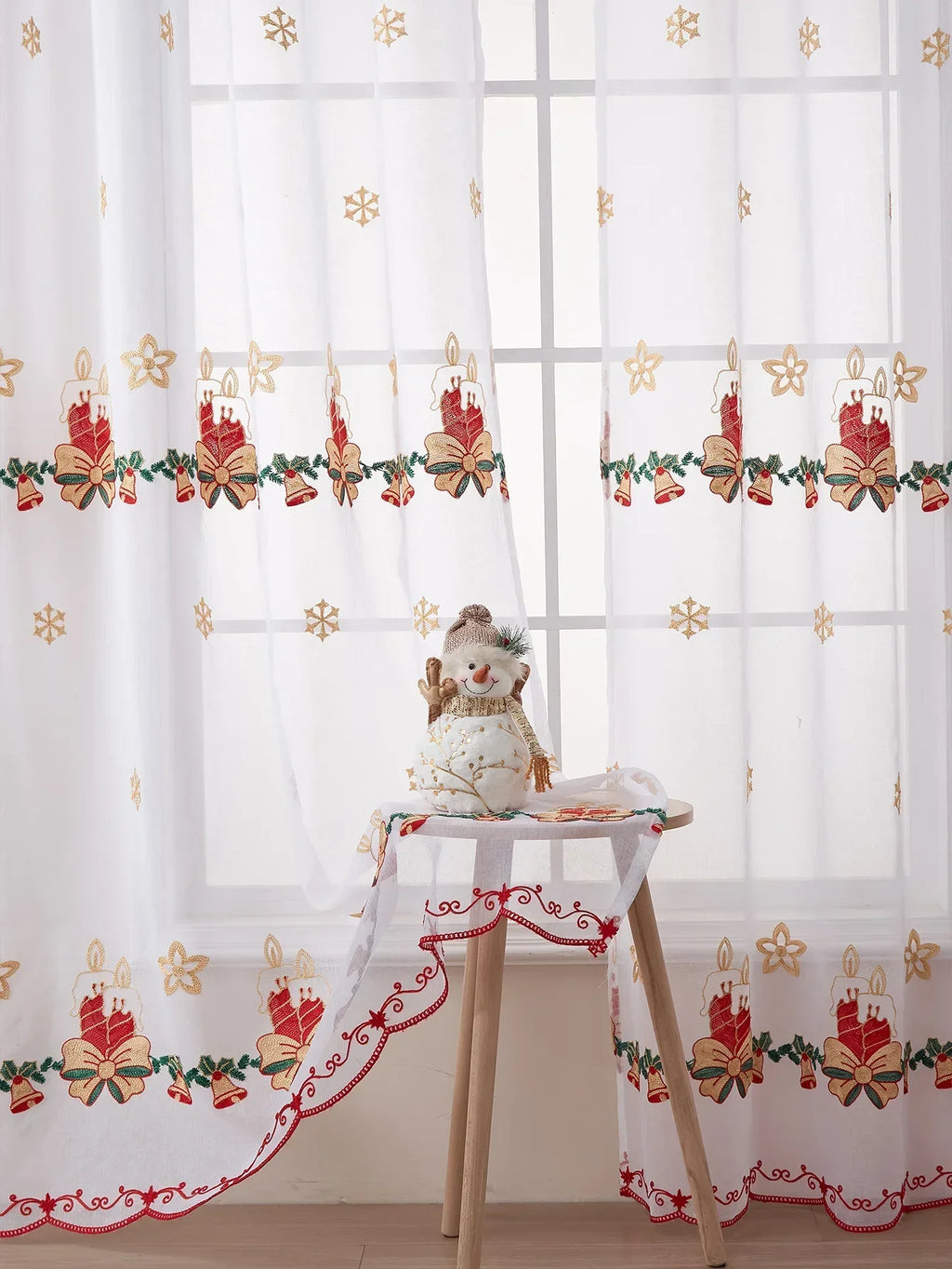 New Style of Snowflake Embroidered Window Screen Sweet Christmas Tulle Curtains Living Room Bedroom Transparent Yarn
