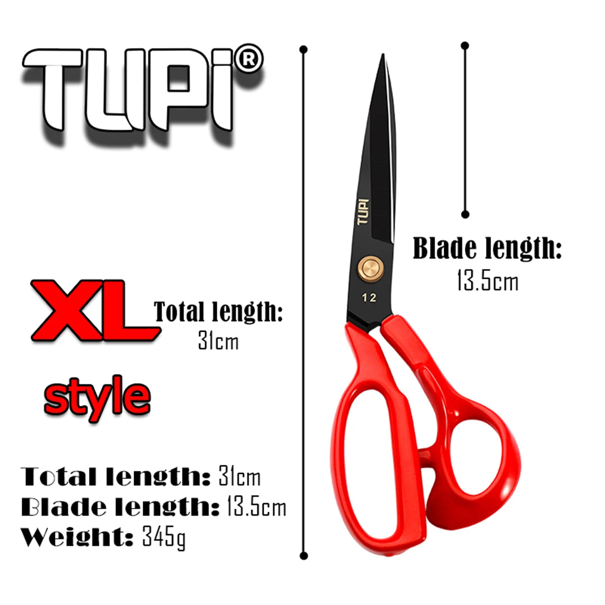 TUPI - Professional Tailor Shears - Heavy Duty Sharp Fabric Scissors for Sewing & Cloth Cutting | with Ergonomic Handles