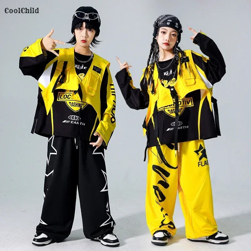 Boys K-pop Sweatshirt Fashion Vest Sweatpants Girls Hip Hop Joggers Pants Costumes Child Streetwear Kids Jazz Dance Clothes Sets