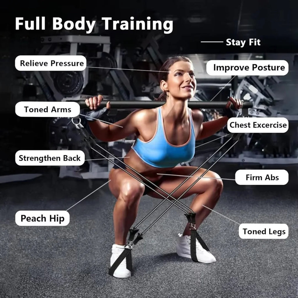 Resistance Bands Set with Fitness Bar Workout Gym Pull Rope Yoga