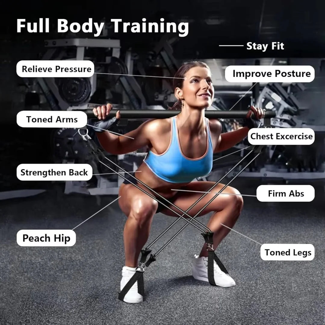 Resistance Bands Set with Fitness Bar Workout Gym Pull Rope Yoga