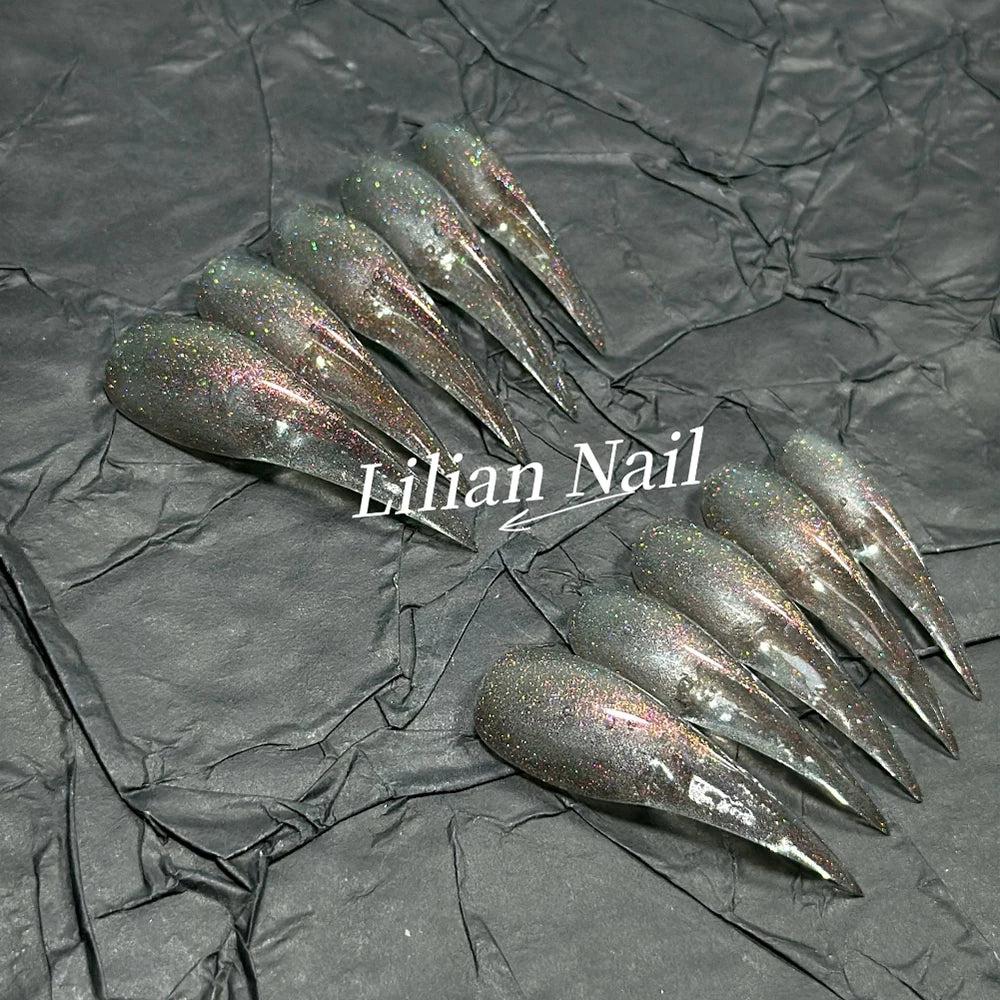 10Pcs Spice Girl Colorful Handmade Full Cover False Nail Y2K Long Dragon Shape Claw Cat Eyes Gradients Reusable Press On Nails