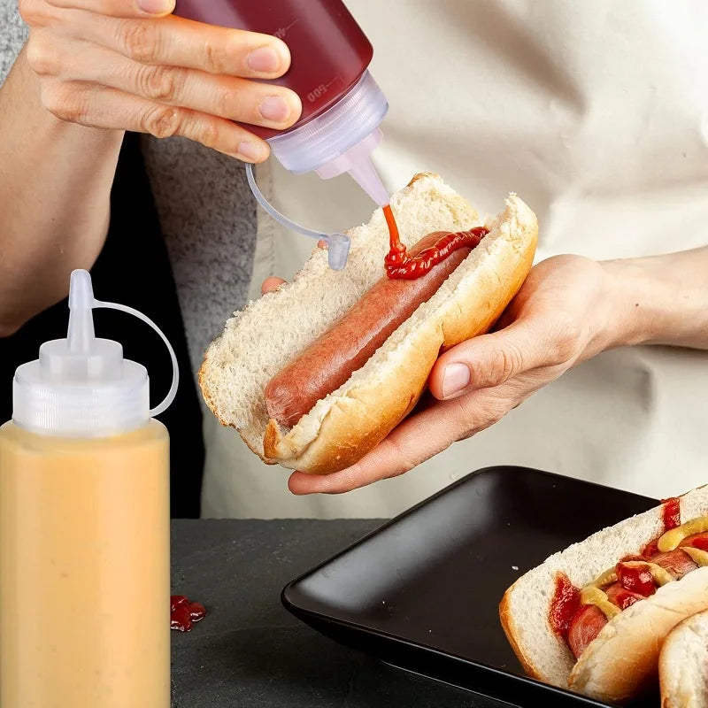 Large Squeeze Condiment Bottles with Nozzles Ketchup BBQ Sauces