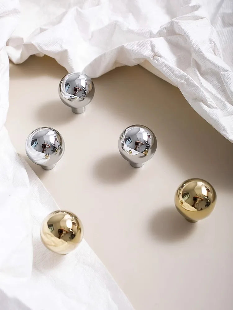 Santaya Brass Drawer Round Knobs Chrome Bright Silver Modern Minimalist Dresser Handle Single Hole Ball Kitchen Cabinet Pulls