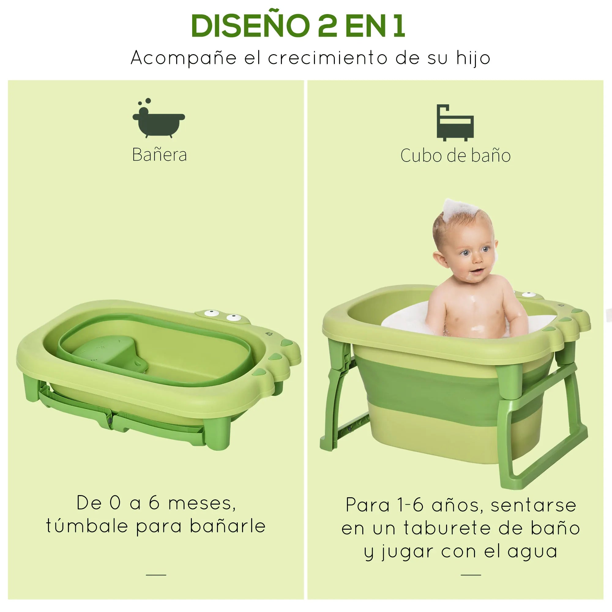 Homcom Folding Baby Bathtub for Newborns up to 6 Years Portable Children's Bathtub with Non-Slip Feet 105L Green