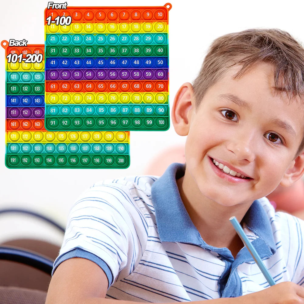 1-200 Numbers Counting Math Fidget Toys, Rainbow Silicone Push Bubble Educational Math Games Toys for Preschool Kids