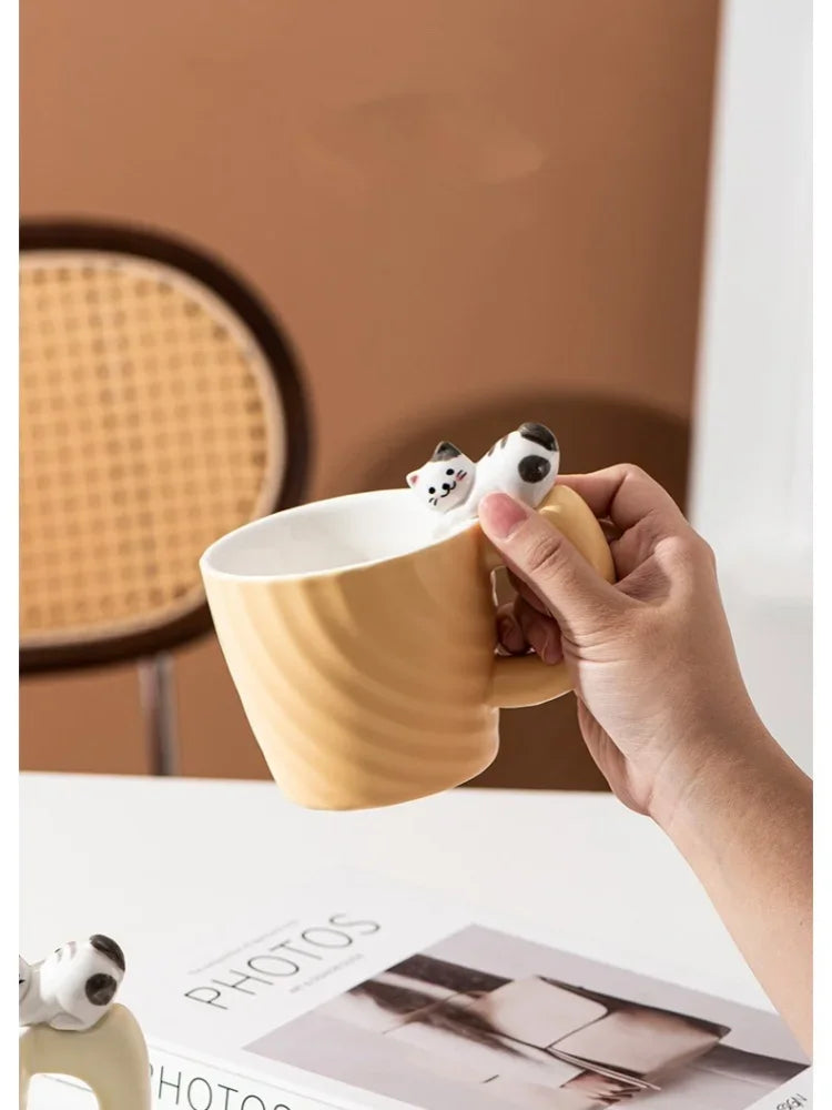 Creative Cartoon Cat Ceramic Mug Cute Cat Cup Children's Milk Breakfast Home Office Coffee Cups Tea Cup Gift Frends Drinkware