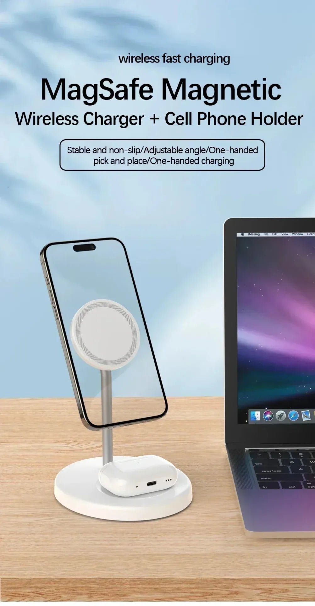 2 In 1 Fast Wireless Charging Station Dock Magnetic Wireless Charger Stand Phone Earphone For iPhone 16 15 14 13 12 For Airpods