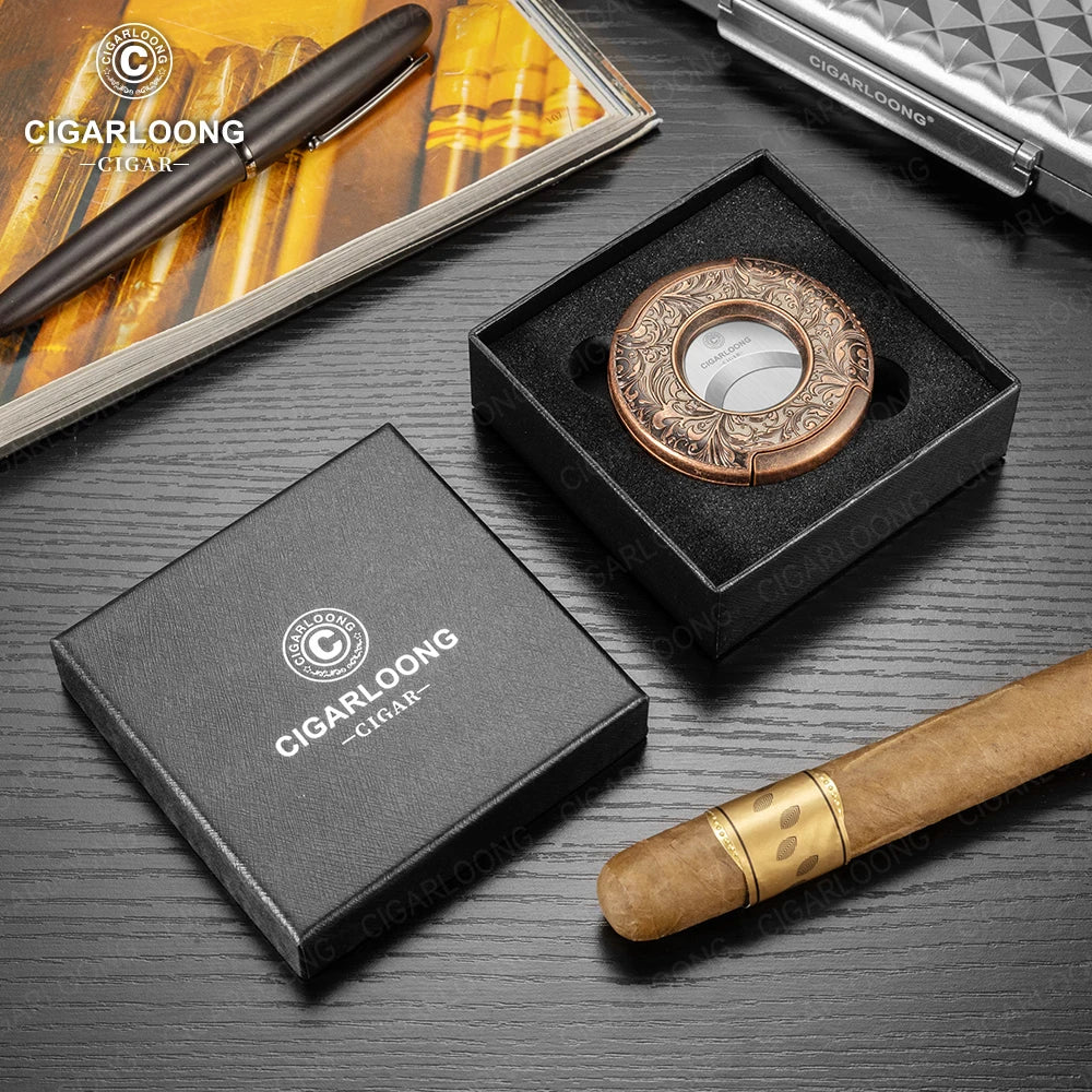 CIGARLOONG Cigar Cutter Portable Round Scissors Stainless Steel Large Caliber Smooth Flat Cutter Art Gift Box Packaging CE-25FJ