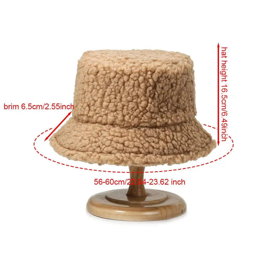 Korean Fisherman Hat Pure Color Warm Embroidered Letter Beanie Plush Light Weight Cap Unisex Casual Bucket Hat