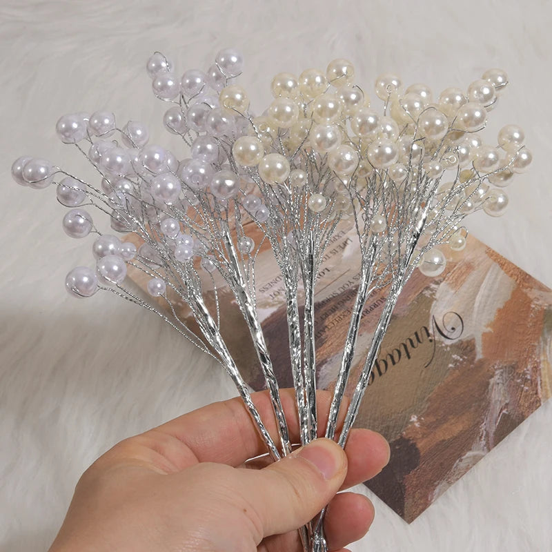 New Mini Pearl Flower Stem Beads Bridal Bouquet Wedding Balloon Cake DIY Party Artificial Flower Bouquet Home Decor