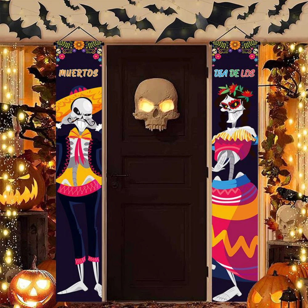 Halloween Decorative Props Mexican Day of the Dead flag Hanging Outdoors Hanging Porch Sign Halloween Welcome Signs Home Decor