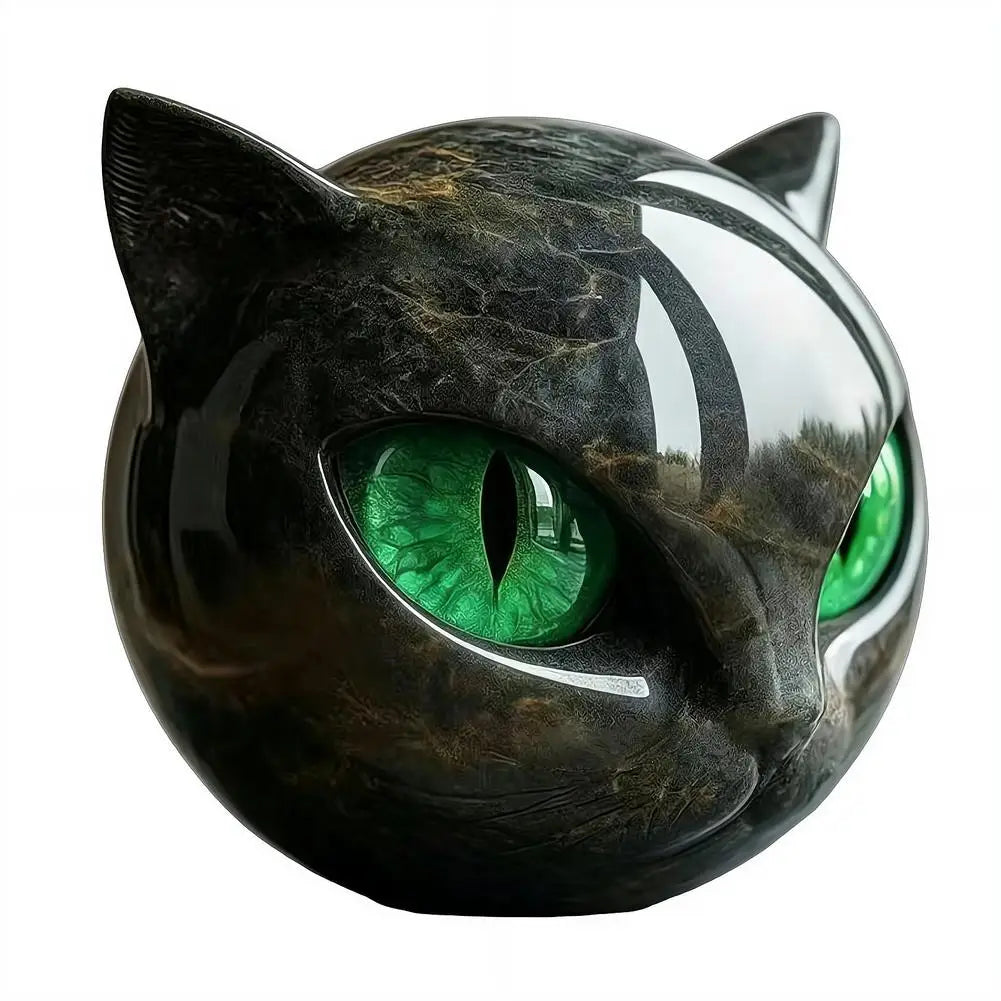 Black Cat Head  - Luxury Resin Figurine with Various Pupil Colors, Marble Texture Cat Statue for Office Desk Decor, Unique Gift