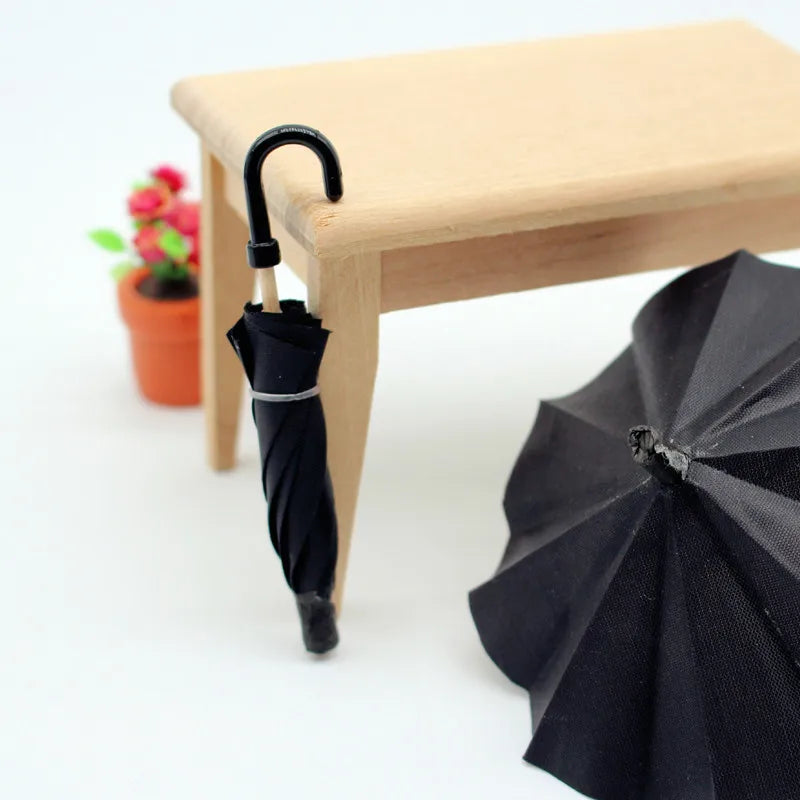 Dollhouse Black Umbrella Openable 1:12 1:6 Scale Life Scene Simulation Miniature Retro Ornament Home Decor Doll Accessories