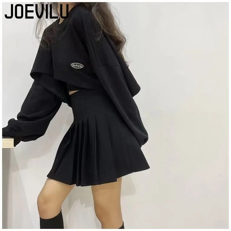 Oversized Crop Sweatshirt and Spaghetti Strap Top Women's Streetwear 2 Piece Set 4 Color Options Sweatshirts Kpop Casual Clothes