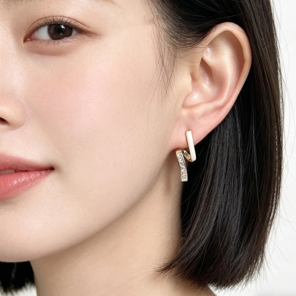 14K Gold Plated Copper Twisted Drop Earrings with Enamel and Princess Cut Cubic Zirconia, Fashion Jewelry for Women