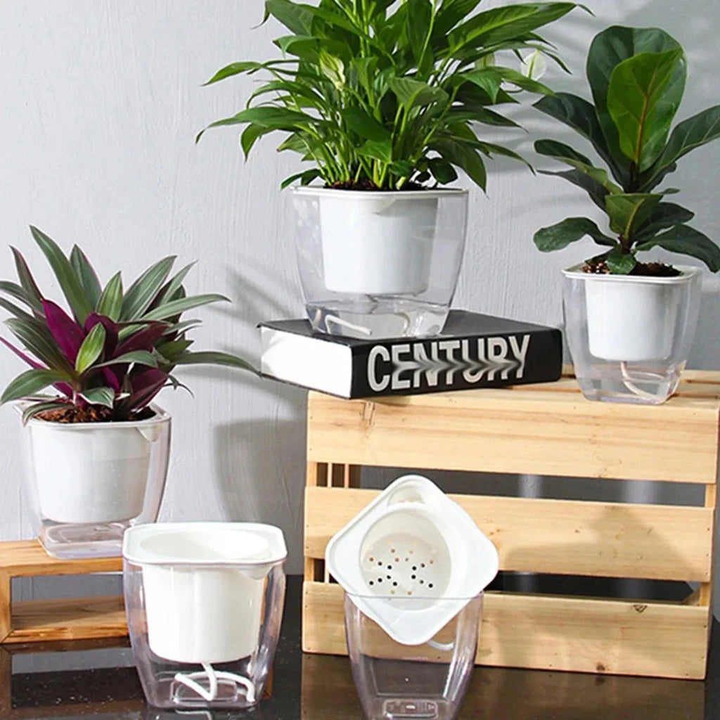 Flower Plant Pot Self Watering Planter Transparent Planting Flower Pot Water Storage Basin Stock Garden Supplies Home Decor FU