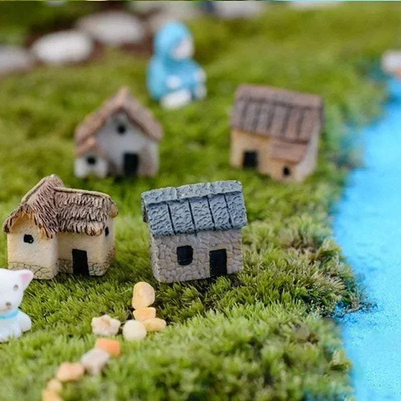 4Pcs House Miniature Figurine Fairy Accessory Home Decor Cartoon Animal Building Statue Resin Craft Small Creative Crafts Gifts