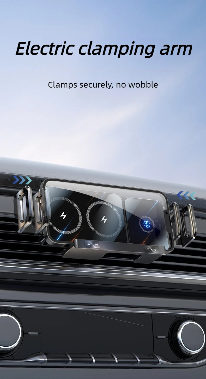 Dual Coil Foldable Car Wireless Charger Universal 90° Rotation Phone Mount Fast Clamping Rotation Fold Phone Car Charging Mount