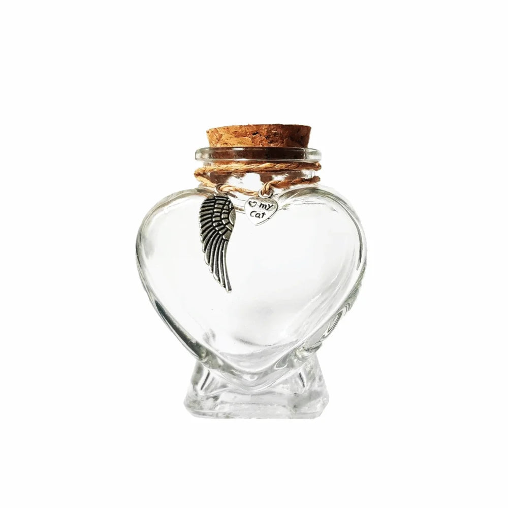 Heart-Shaped Pet Hair Storage Bottle Glass Corked Lid Cat Funeral Urn Transparent Pet Fur Keepsake Jar Pet Cremation