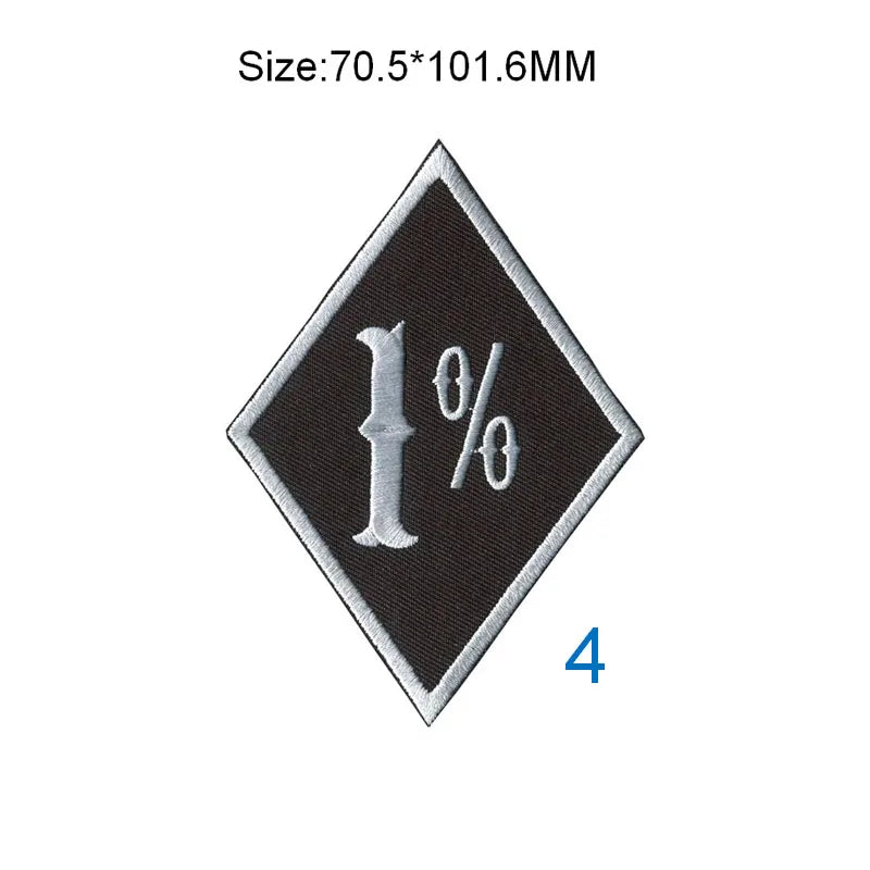 One Percent 70.5MM Wide Rhombus Embroidered Patches Rockers for Motorcycle Clubs Iron on or Sew on Backing of Jacket