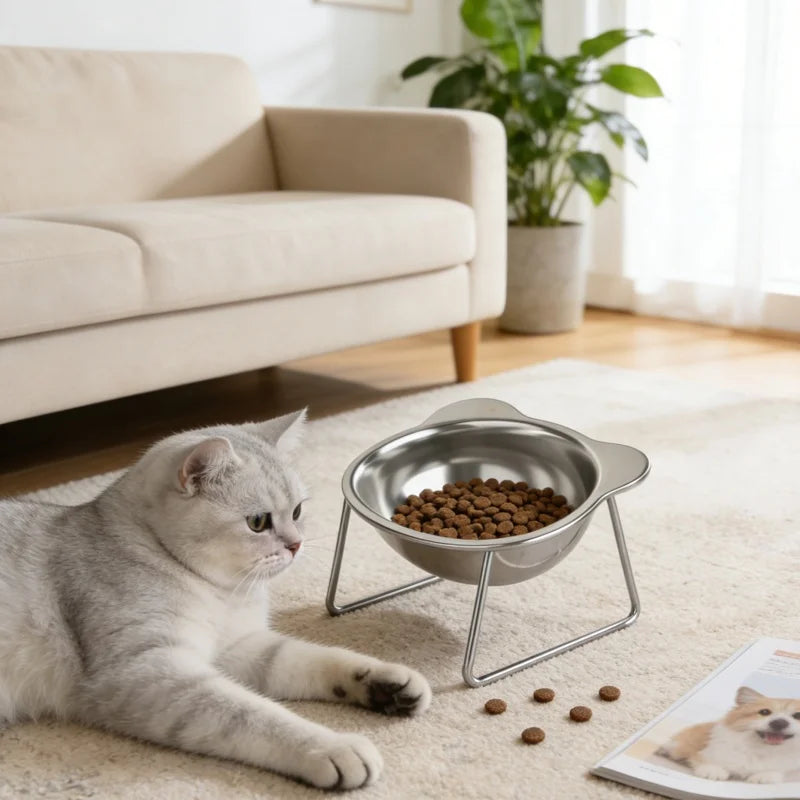 Booteely Tilted Cat Bowl Stainless Steel Cat Food Bowls with Metal