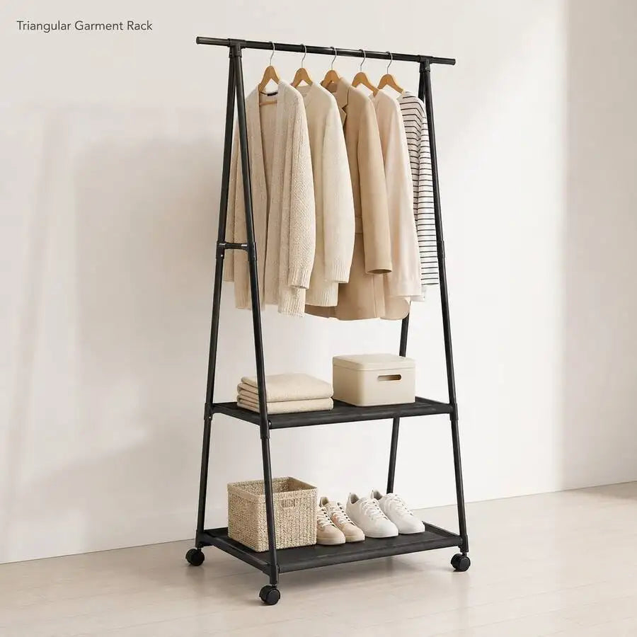 A-Frame Rolling Clothes Rack With 2 Storage Shelves