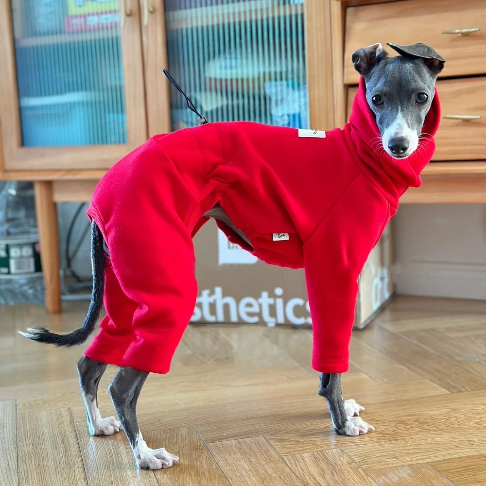 Winter Warm 4-legged Red Jacket for Italy Greyhound New Year Costume for Wellington Autumn Thick Warm Fahion Sweatshirt for Dogs