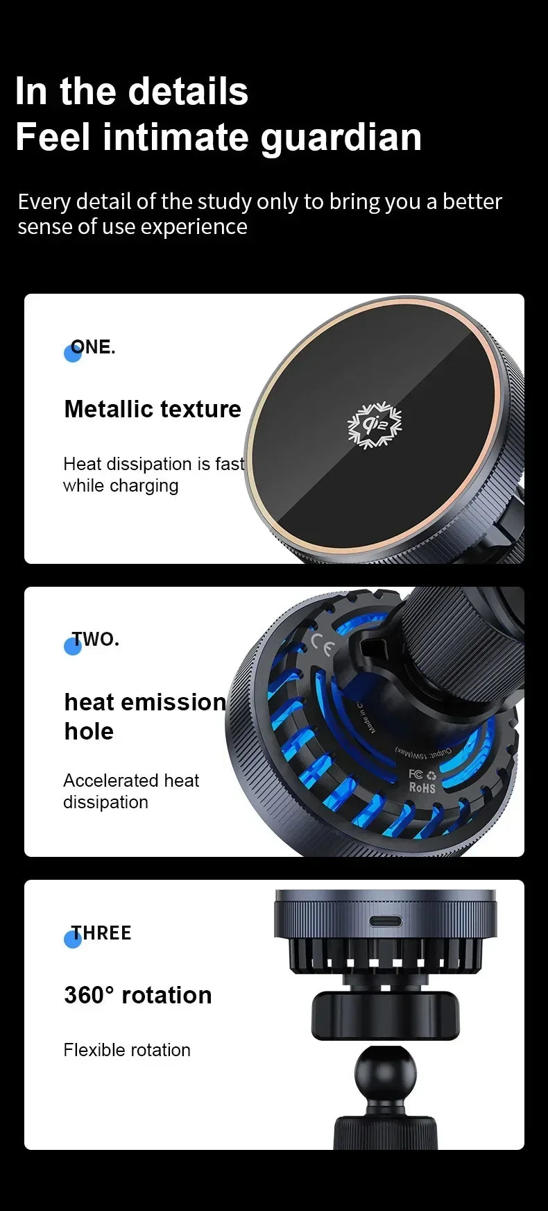 QI2 Real 15W Magnetic Car Wireless Charger Cooling RGB Light Clip Holder For Magsafe iPhone 16 15 14 13 12 Pro Max Fast Charging
