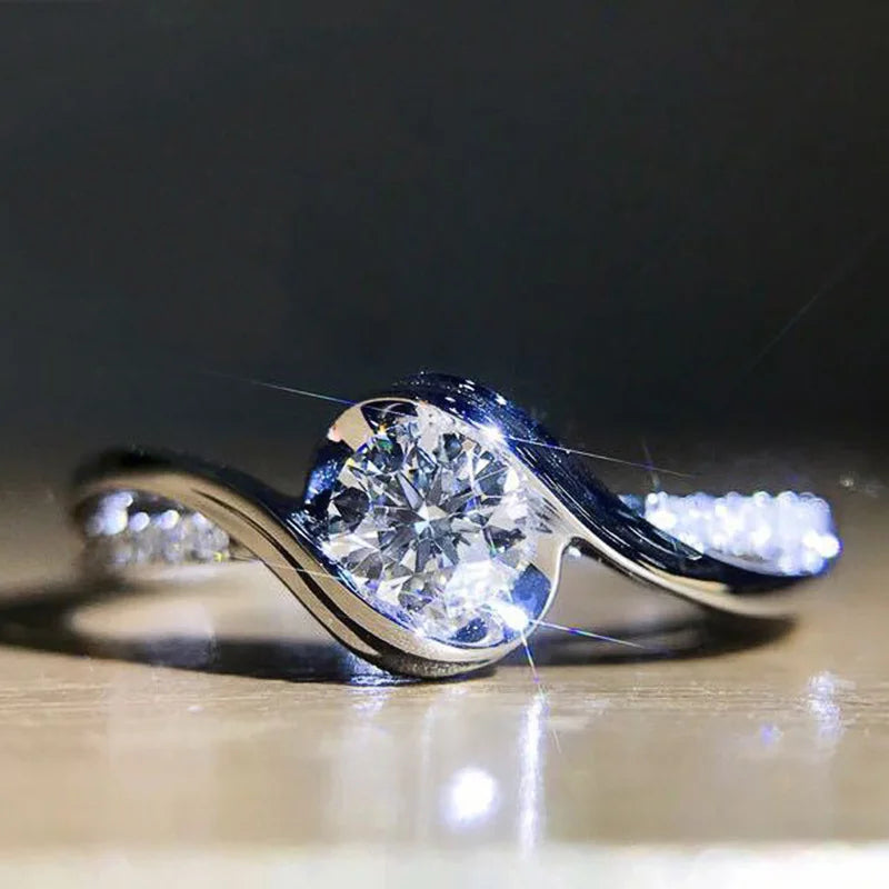 Fashion Female Rings 925 Sterling Silver Carat Heart and Arrow Zircon Ring for Women Princess  Wedding Party Rings Jewelry Gift