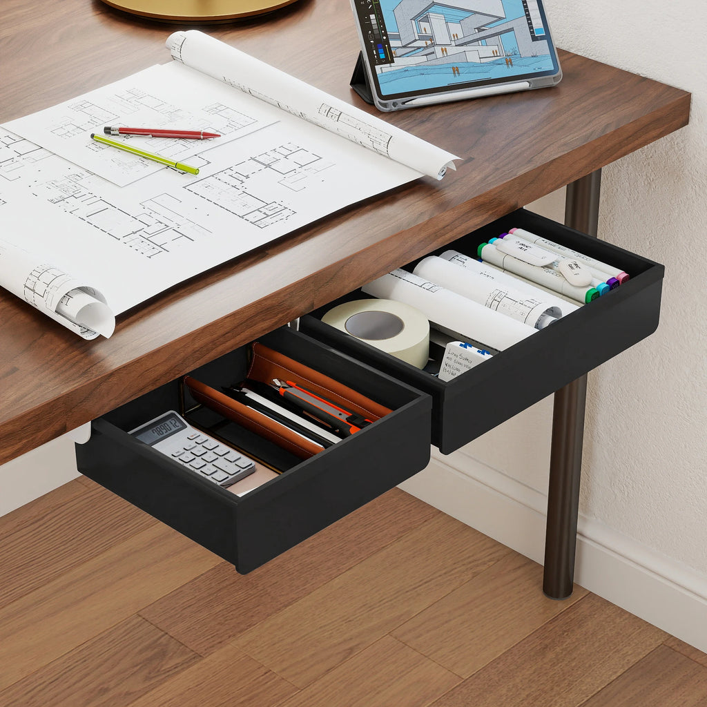 Black Under Desk Hidden Storage Drawer Organizer No Drill For Office Supplies Chargers And Stationery