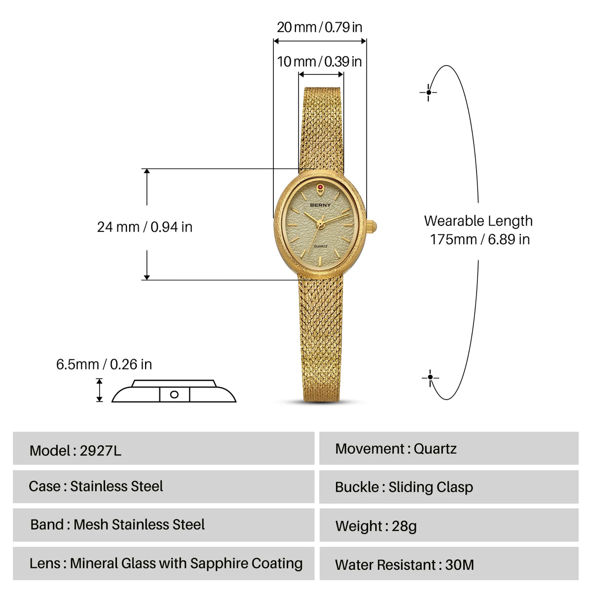 BERNY Top Gold Women's Watches Fashion Luxury Ladies Quartz