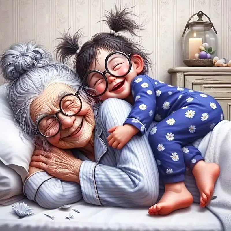 Huacan 5D DIY Diamond Painting Portrait Grandma Kits Full Drill Embroidery Old Lady Rhinestone Pictures Mosaic Animal Home Decor