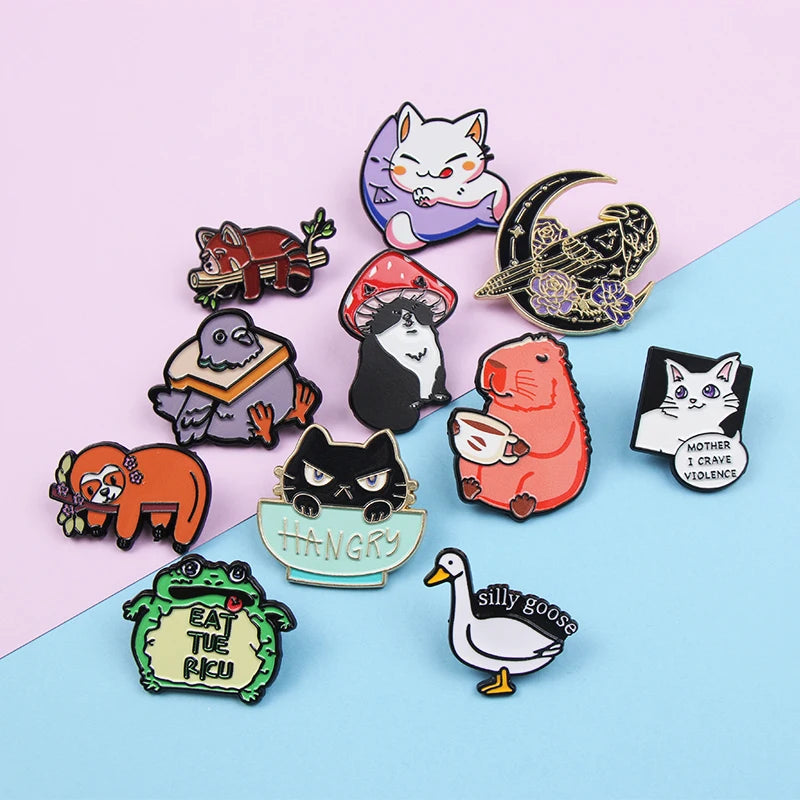 Cute Animal Series Enamel Brooch Alloy Pin Cartoon Kawaii Capybara Cat Dog Duck Pet Backpack Lapel Badge Jewelry Gift for Kids