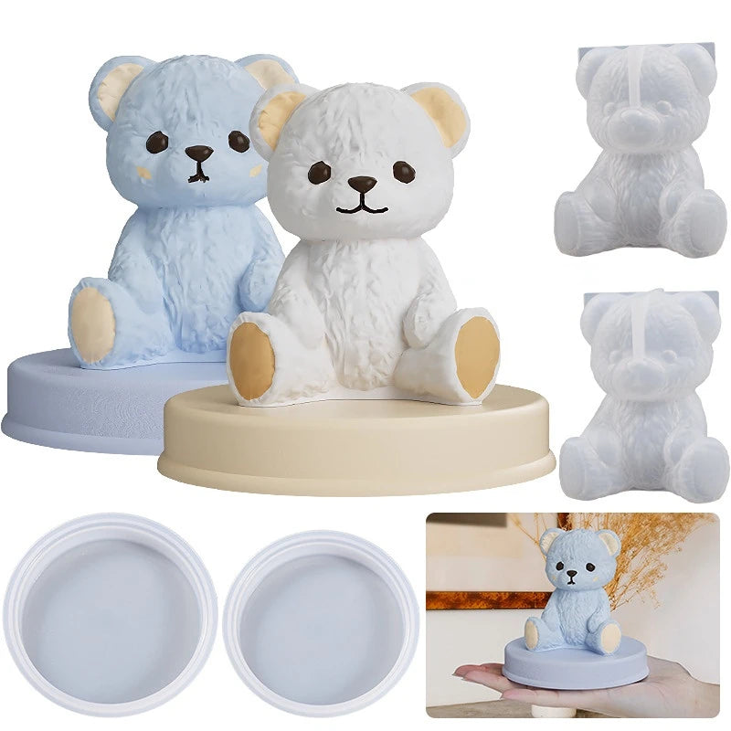 Diy Smiling Teddy Bear Silicone Candle Mold 3D Animal Soap Resin Craft Plaster Making Kit Handmade Ice Cube Mold Home Decor Gift