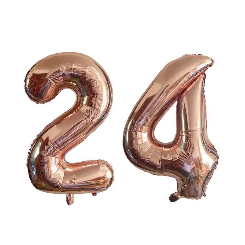 2pcs 32inch Rose Gold Balloon Number Banner 18 25 30 40 50 60 Birthday Party Decoration Kids Adult Anniversary Digit Foil Ballon