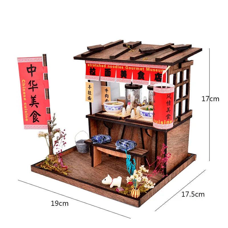 16 DIYJapanese Chinese style handmade wooden doll house Oden cooking car stall creative birthday gift collector decoration
