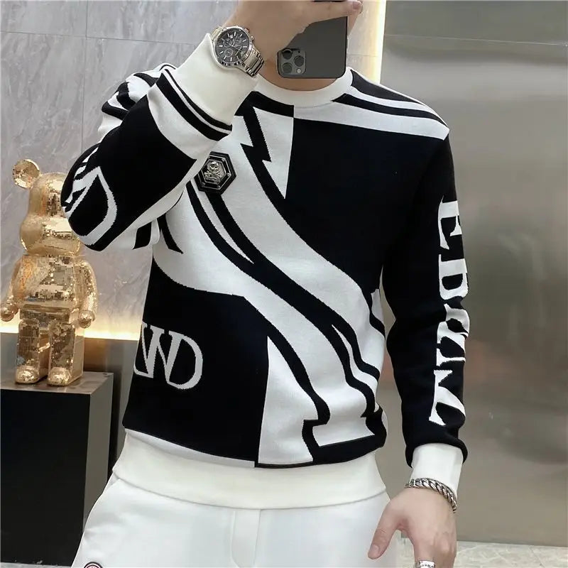 Men's Pullover Slim Fit Round Neck Crewneck Male Sweatshirt Contrasting Colors Cheap Luxury Simple Streetwear Loose Aesthetic