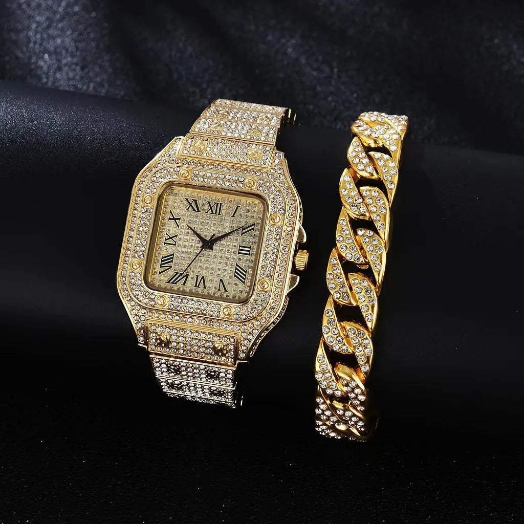 Luxury Fashion Men Women Watch Set Silver Strap Ladies Quartz